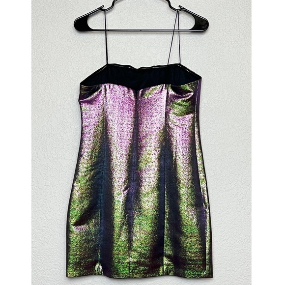NWT LIKELY 90s Square Neck Sleeveless Color Shift Lurex Mini Slip Sheath Dress 6 - Picture 7 of 11